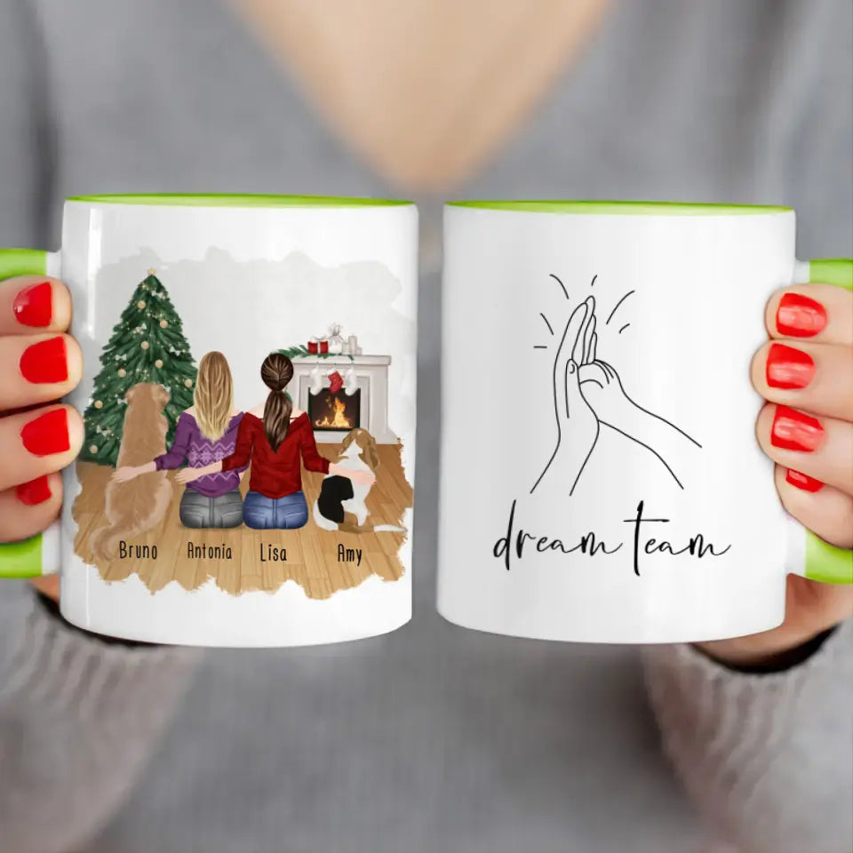 Personalisierte Tasse mit Hunden und Frauen (2 Hunde + 2 Frauen) - Weihnachtstasse