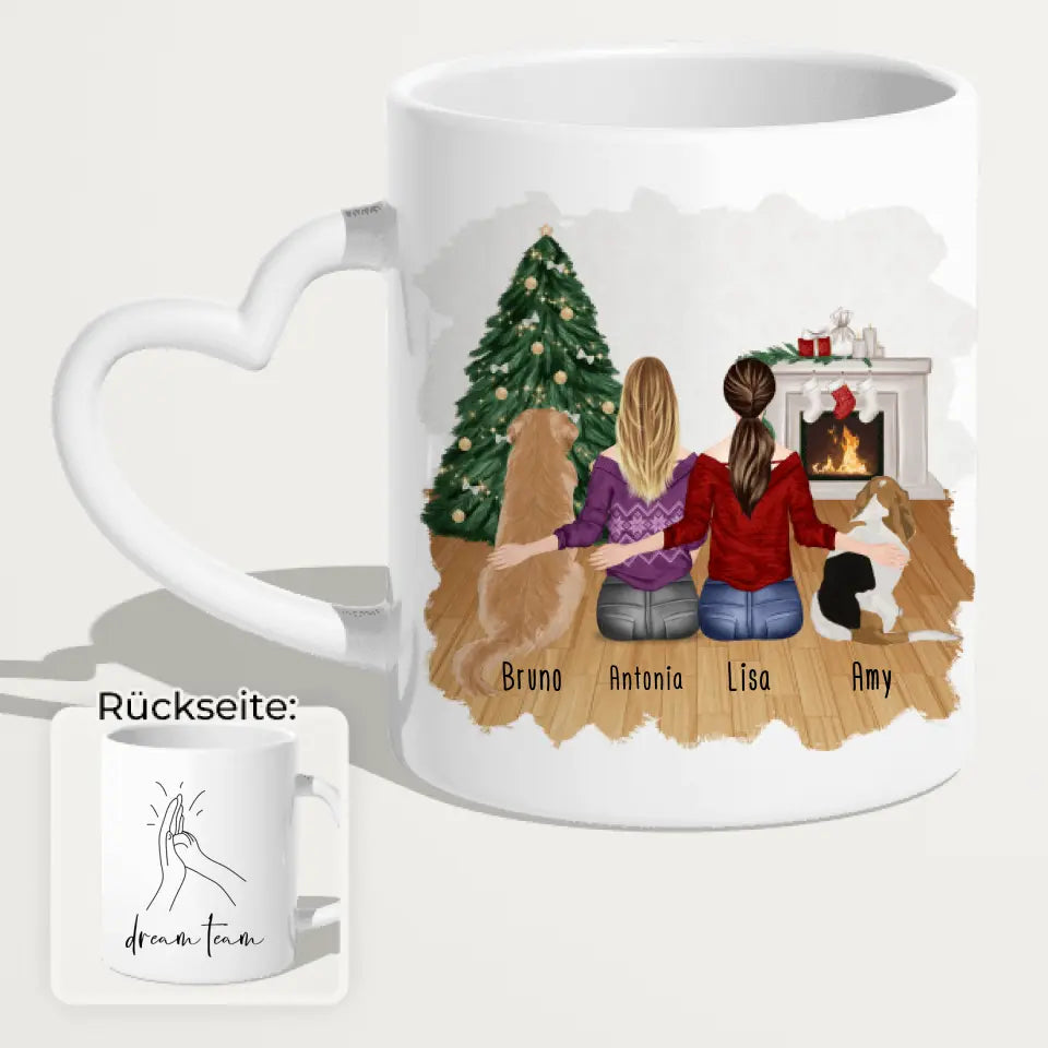 Personalisierte Tasse mit Hunden und Frauen (2 Hunde + 2 Frauen) - Weihnachtstasse