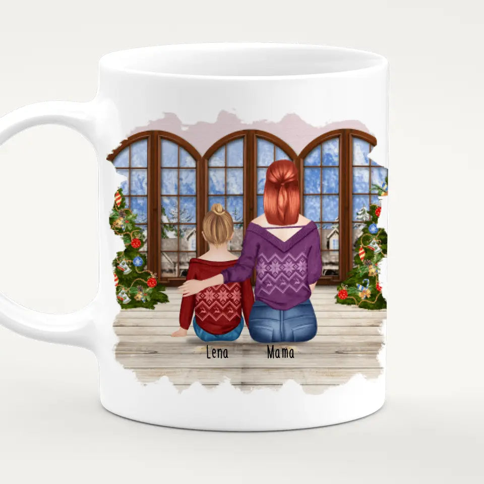 Personalisierte Tasse mit Mutter und Kind (1 Kind + 1 Mutter) - Weihnachtstasse