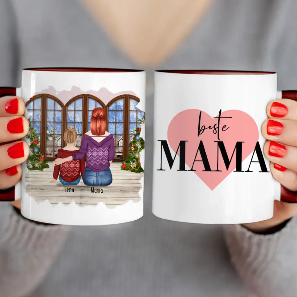 Personalisierte Tasse mit Mutter und Kind (1 Kind + 1 Mutter) - Weihnachtstasse