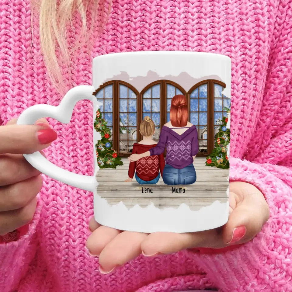 Personalisierte Tasse mit Mutter und Kind (1 Kind + 1 Mutter) - Weihnachtstasse