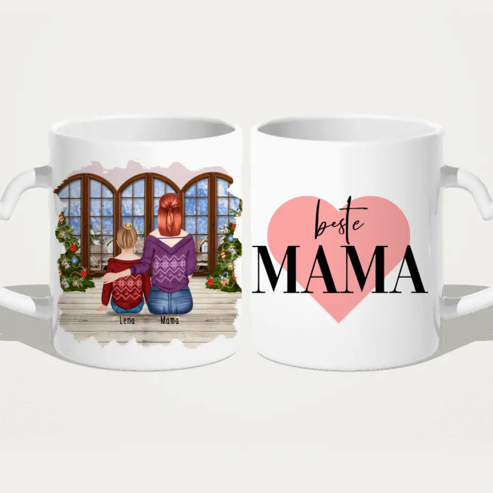 Personalisierte Tasse mit Mutter und Kind (1 Kind + 1 Mutter) - Weihnachtstasse