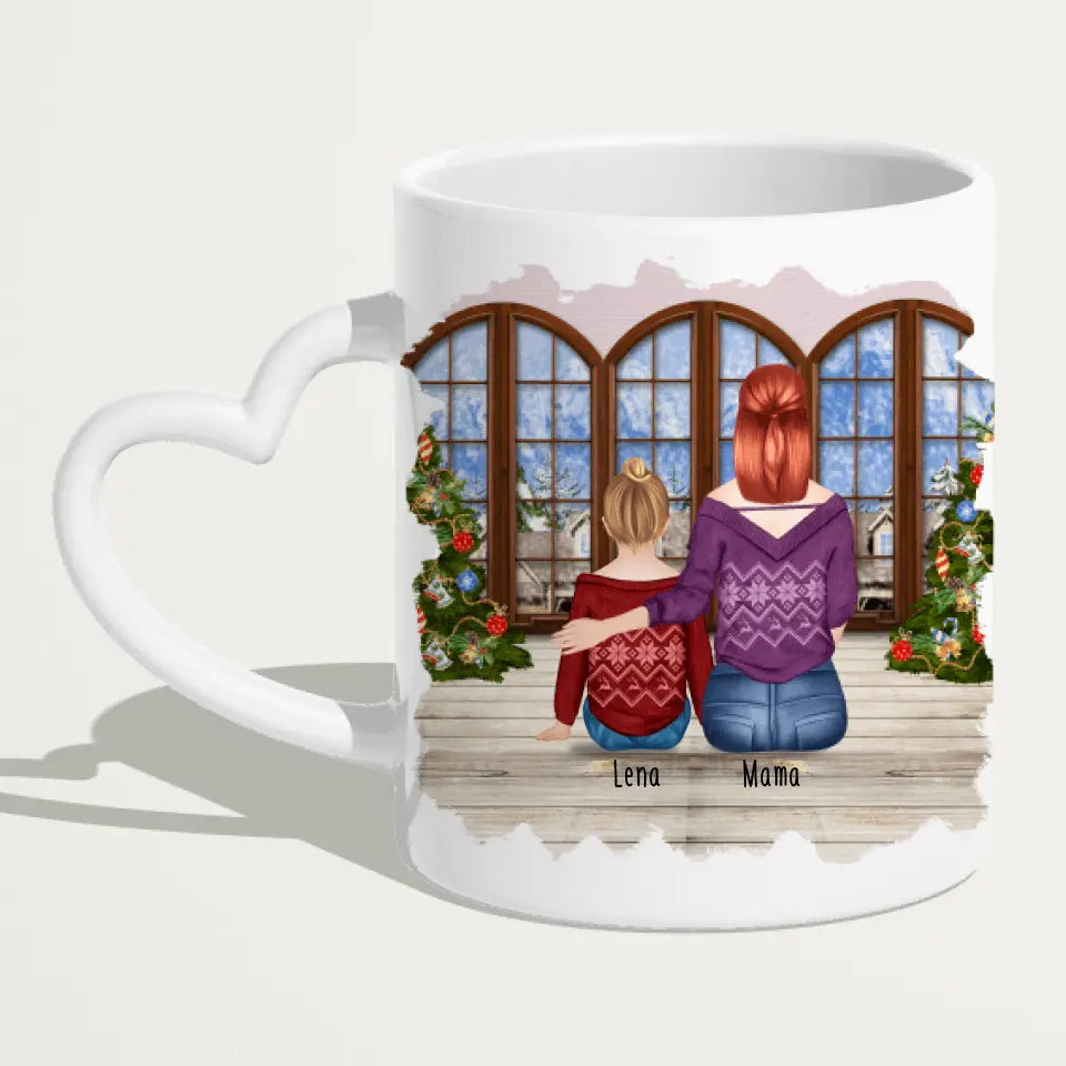 Personalisierte Tasse mit Mutter und Kind (1 Kind + 1 Mutter) - Weihnachtstasse