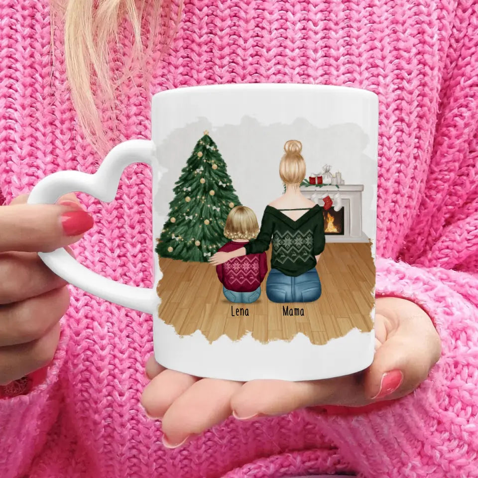 Personalisierte Tasse mit Mutter und Baby (1 Baby + 1 Mutter) - Weihnachtstasse