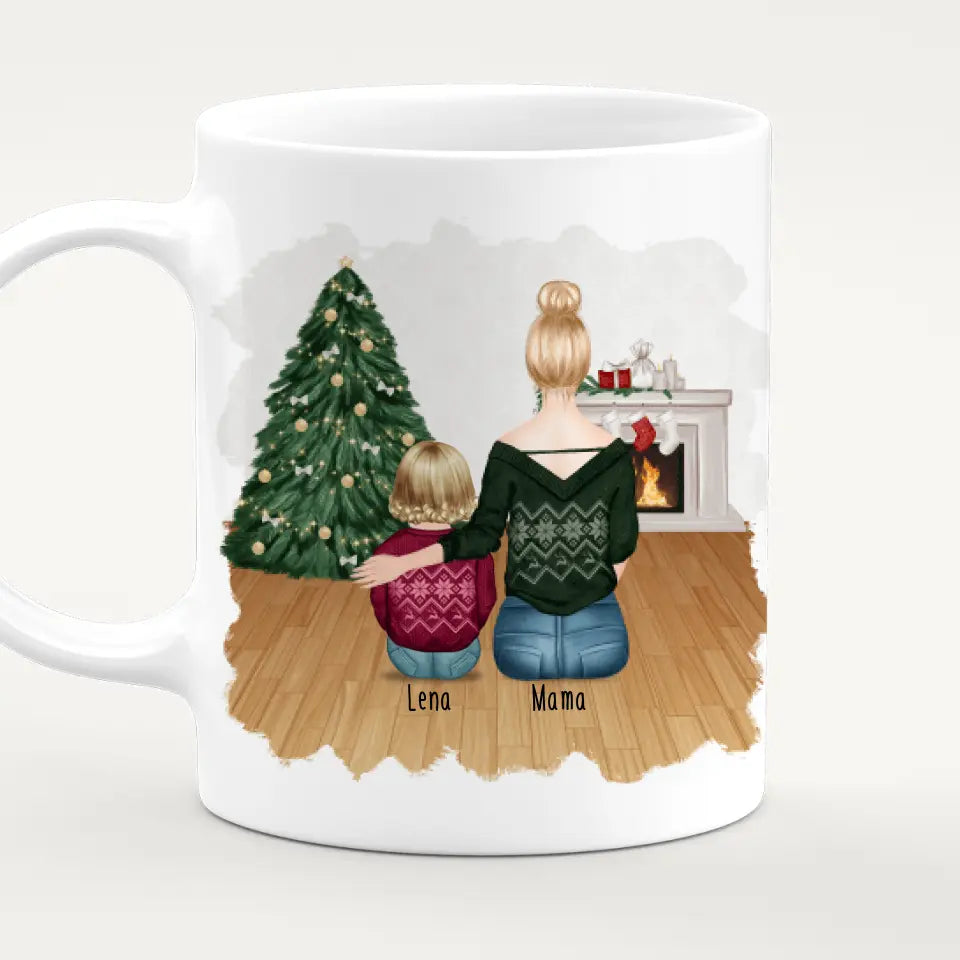 Personalisierte Tasse mit Mutter und Baby (1 Baby + 1 Mutter) - Weihnachtstasse