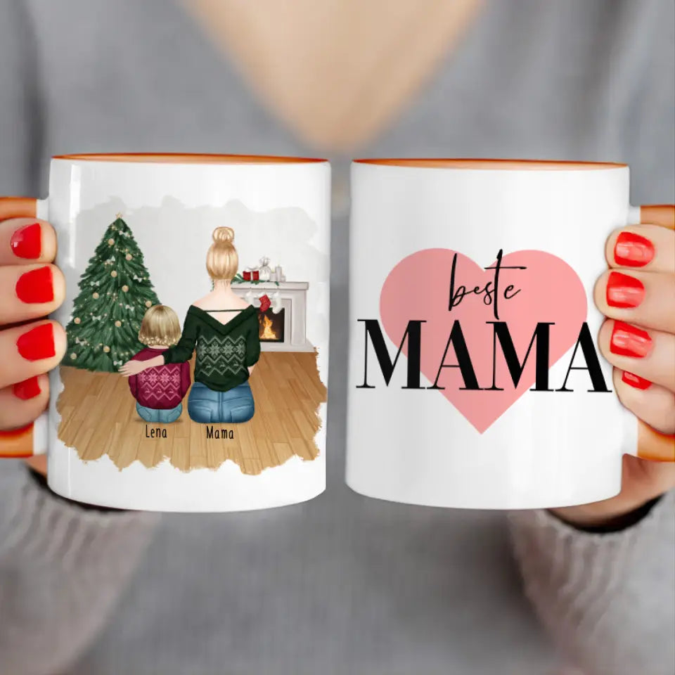 Personalisierte Tasse mit Mutter und Baby (1 Baby + 1 Mutter) - Weihnachtstasse