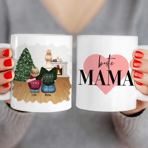 Personalisierte Tasse mit Mutter und Baby (1 Baby + 1 Mutter) - Weihnachtstasse