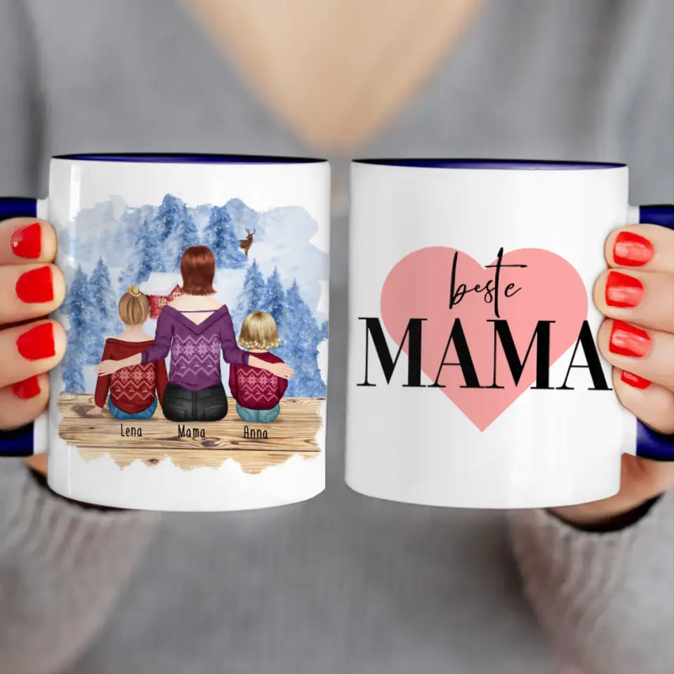 Personalisierte Tasse mit Mutter, Baby und Kind (1 Baby + 1 Kind + 1 Mutter) - Weihnachtstasse