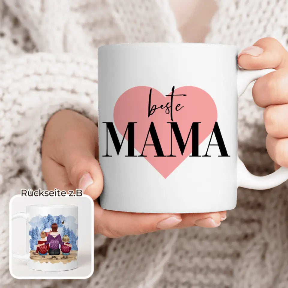 Personalisierte Tasse mit Mutter, Baby und Kind (1 Baby + 1 Kind + 1 Mutter) - Weihnachtstasse