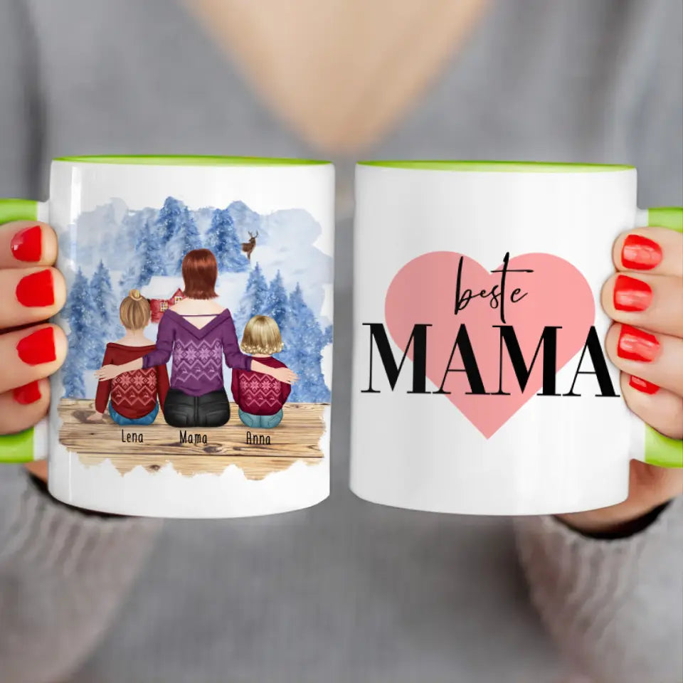 Personalisierte Tasse mit Mutter, Baby und Kind (1 Baby + 1 Kind + 1 Mutter) - Weihnachtstasse