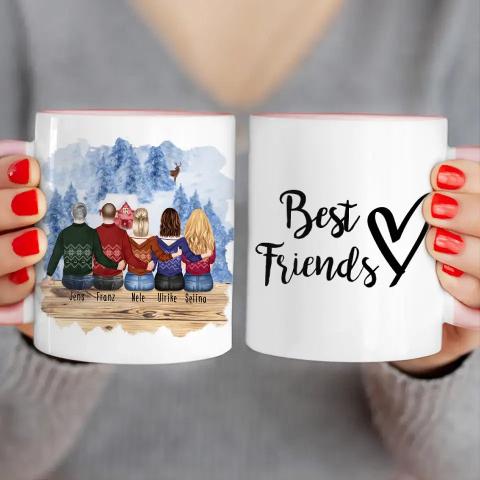 Personalisierte Tasse - Beste Freunde (3 Frauen + 2 Männer) - Weihnachtstasse