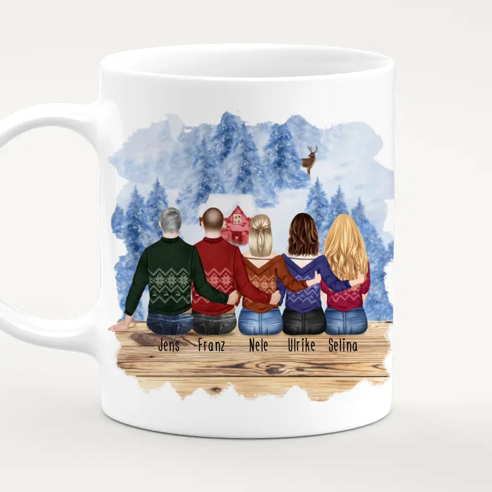 Personalisierte Tasse - Beste Freunde (3 Frauen + 2 Männer) - Weihnachtstasse