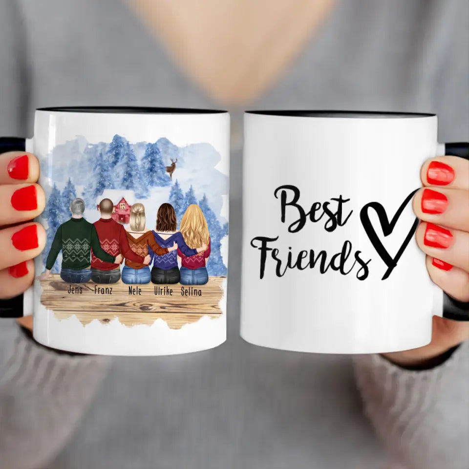 Personalisierte Tasse - Beste Freunde (3 Frauen + 2 Männer) - Weihnachtstasse