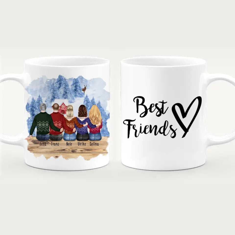 Personalisierte Tasse - Beste Freunde (3 Frauen + 2 Männer) - Weihnachtstasse