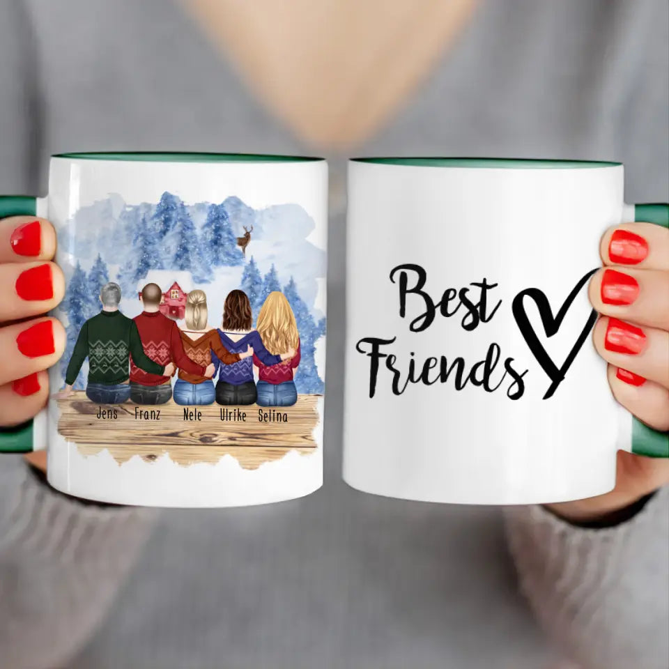 Personalisierte Tasse - Beste Freunde (3 Frauen + 2 Männer) - Weihnachtstasse