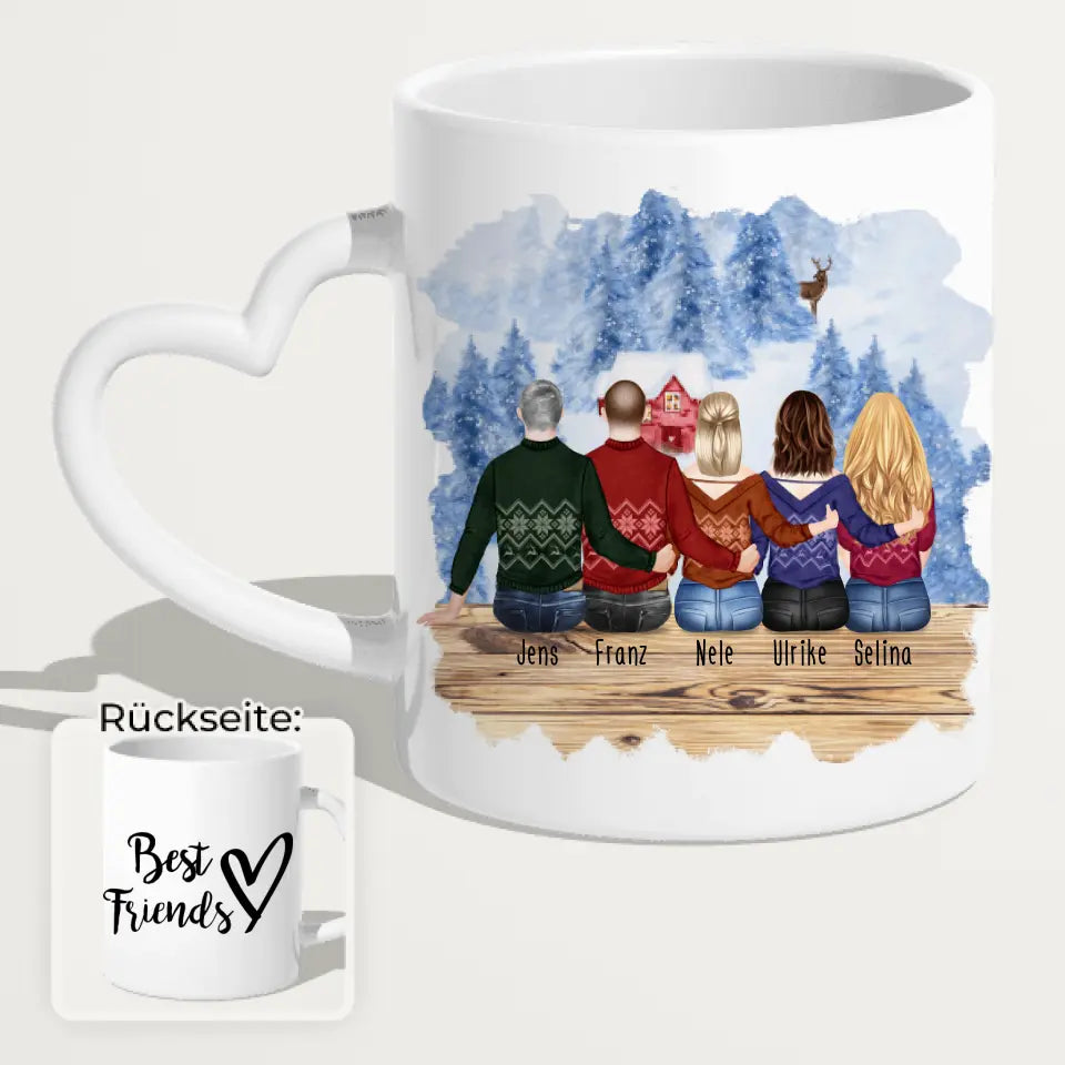 Personalisierte Tasse - Beste Freunde (3 Frauen + 2 Männer) - Weihnachtstasse