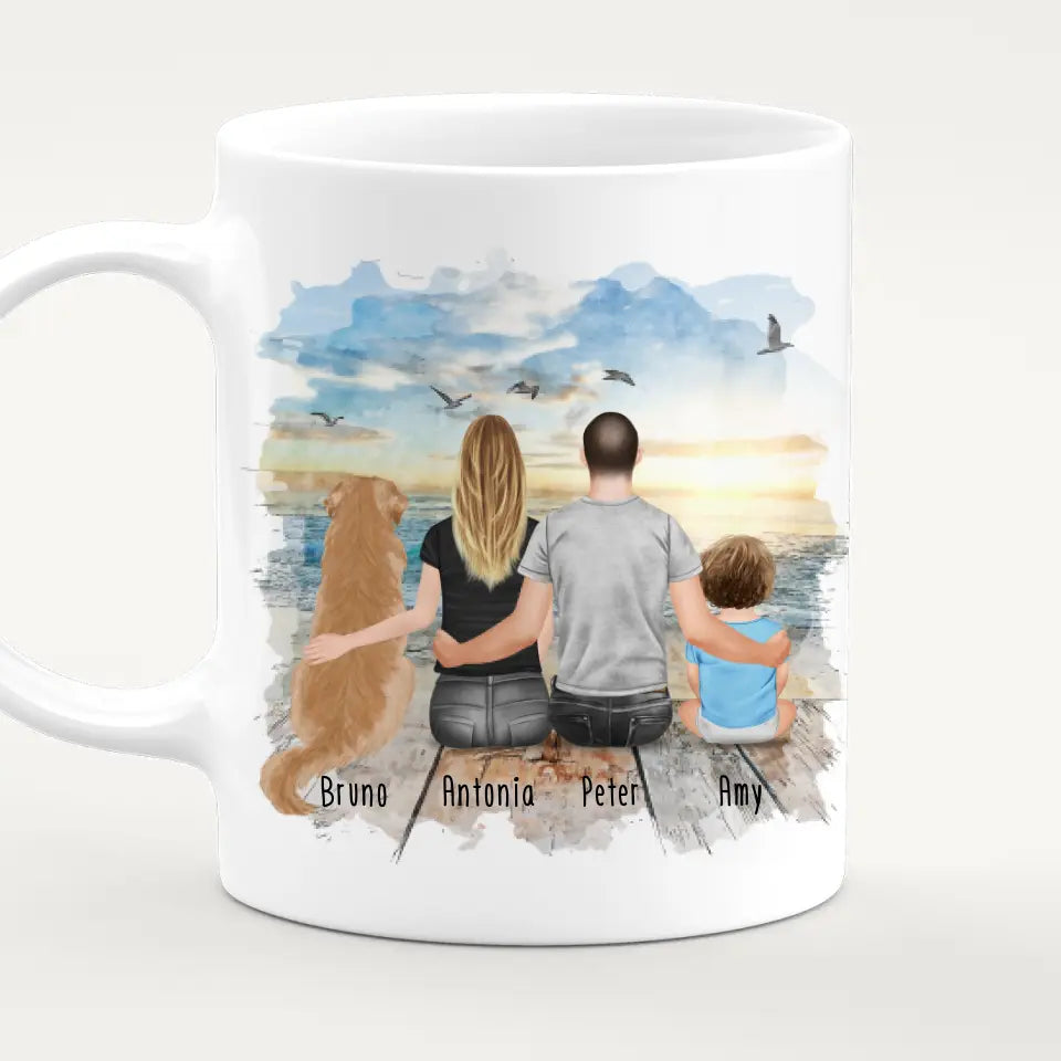 Personalisierte Tasse mit Familie + 1 Hund (1 Baby)