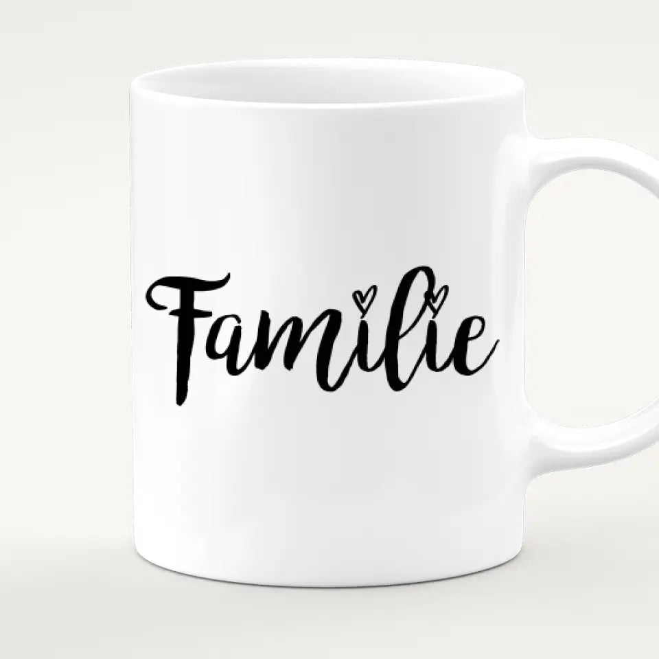 Personalisierte Tasse mit Familie + 1 Hund (1 Baby)