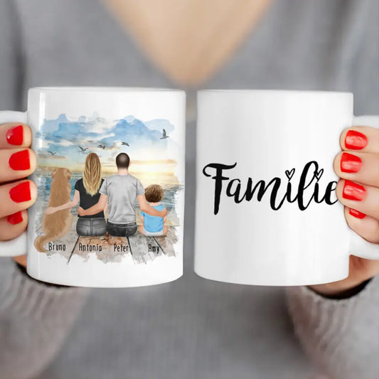 Personalisierte Tasse mit Familie + 1 Hund (1 Baby)