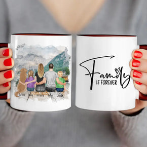 Personalisierte Tasse mit Familie + 1 Hund (2 Kinder)