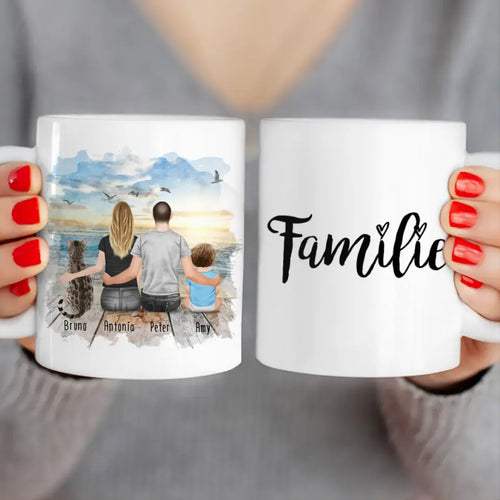 Personalisierte Tasse mit Familie + 1 Katze (1 Baby)