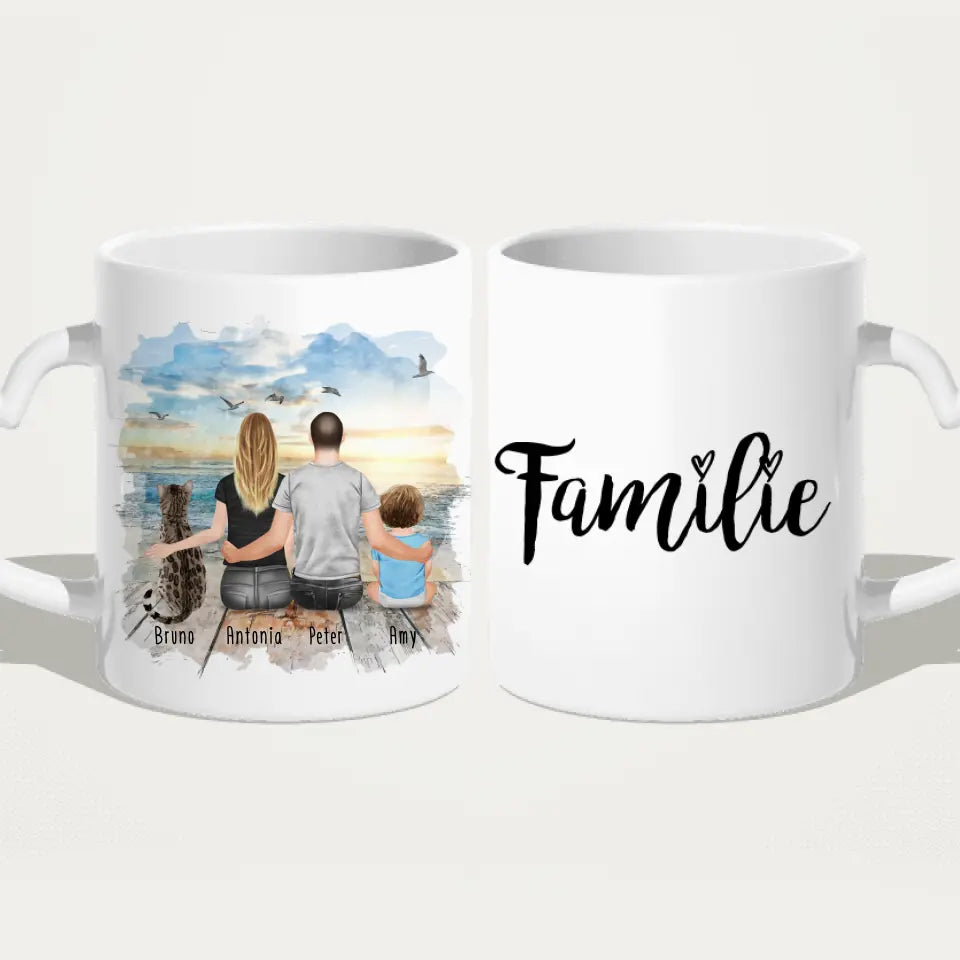 Personalisierte Tasse mit Familie + 1 Katze (1 Baby)