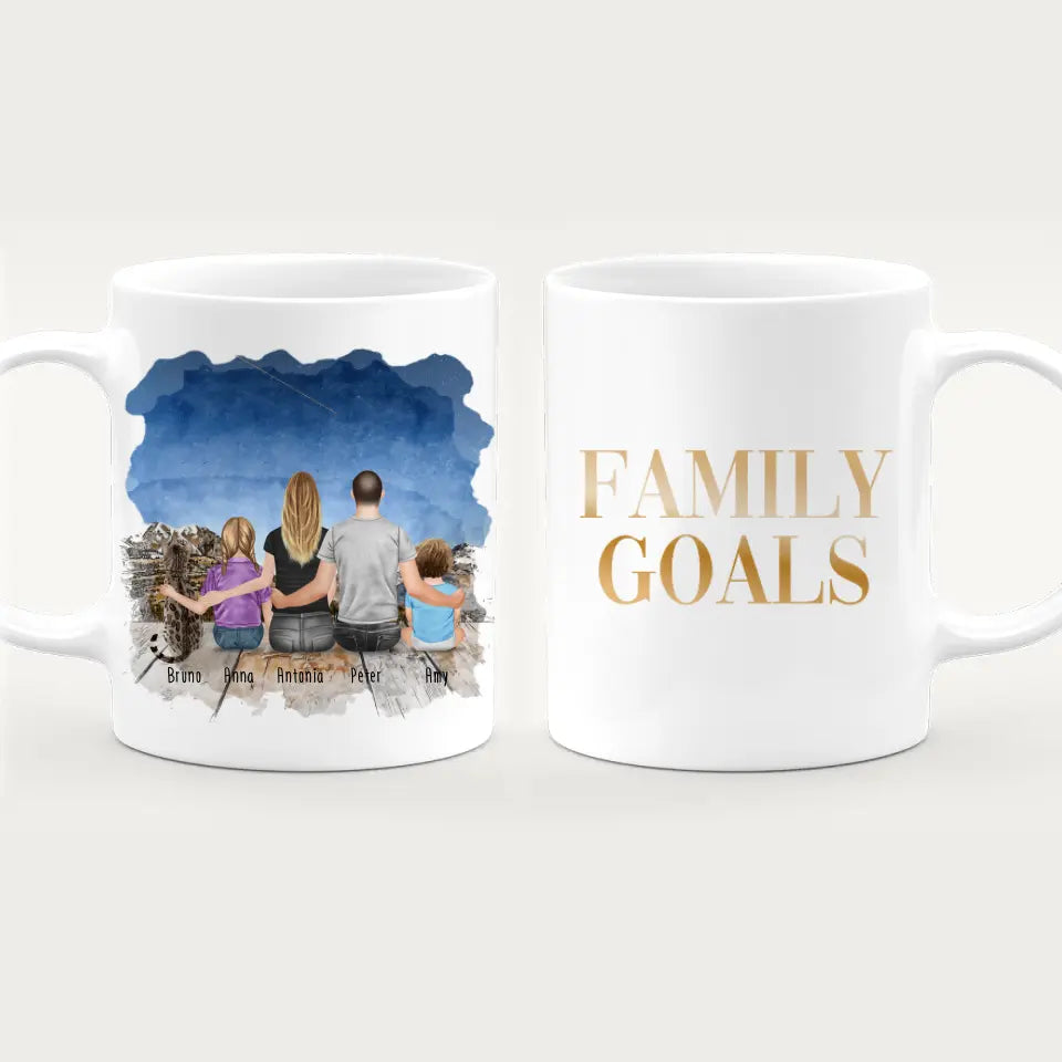 Personalisierte Tasse mit Familie + 1 Katze (1 Baby + 1 Kind)