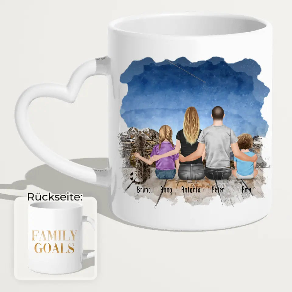 Personalisierte Tasse mit Familie + 1 Katze (1 Baby + 1 Kind)