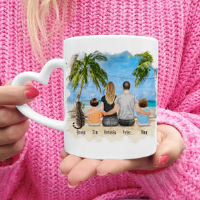 Personalisierte Tasse mit Familie + 1 Katze (2 Babys)