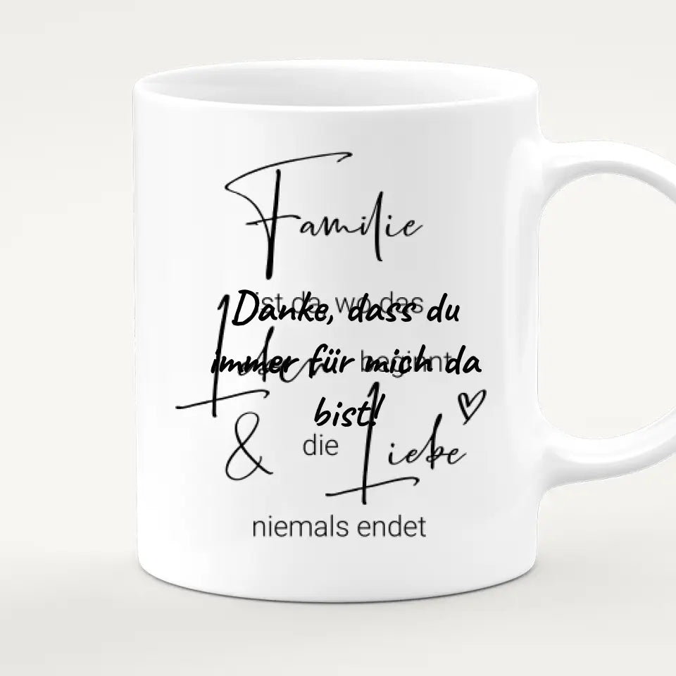 Personalisierte Tasse mit Familie + 1 Katze (2 Babys)