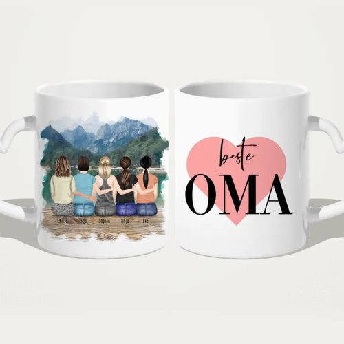 Personalisierte Tasse für Oma (4 Frauen + 1 Oma)