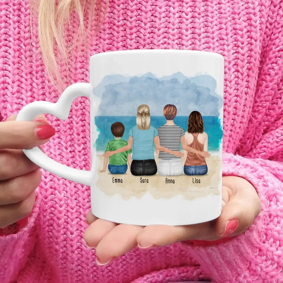 Personalisierte Tasse mit 2 Frauen + 1 Kind + 1 Teenagerin