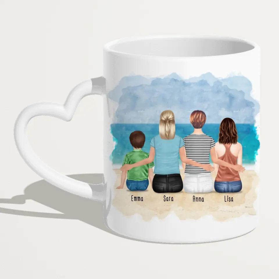 Personalisierte Tasse mit 2 Frauen + 1 Kind + 1 Teenagerin