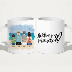 Personalisierte Tasse mit 2 Frauen + 1 Kind + 1 Teenagerin