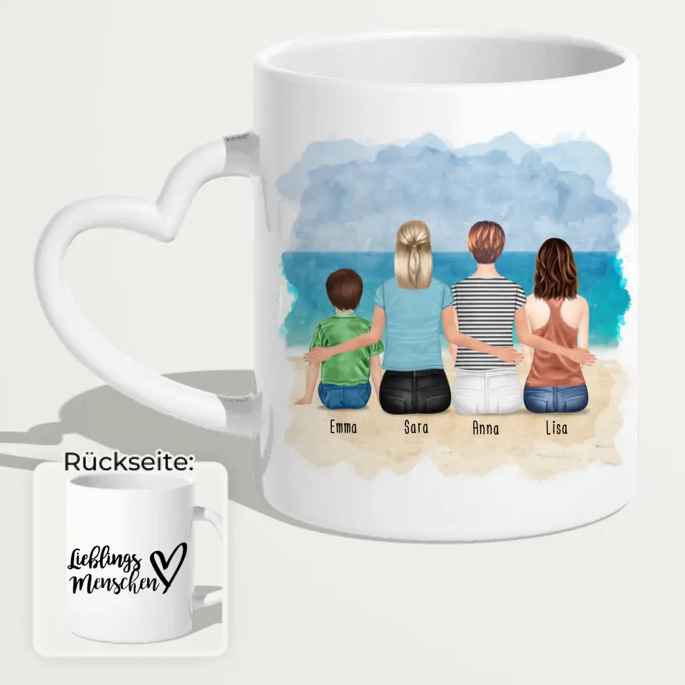 Personalisierte Tasse mit 2 Frauen + 1 Kind + 1 Teenagerin