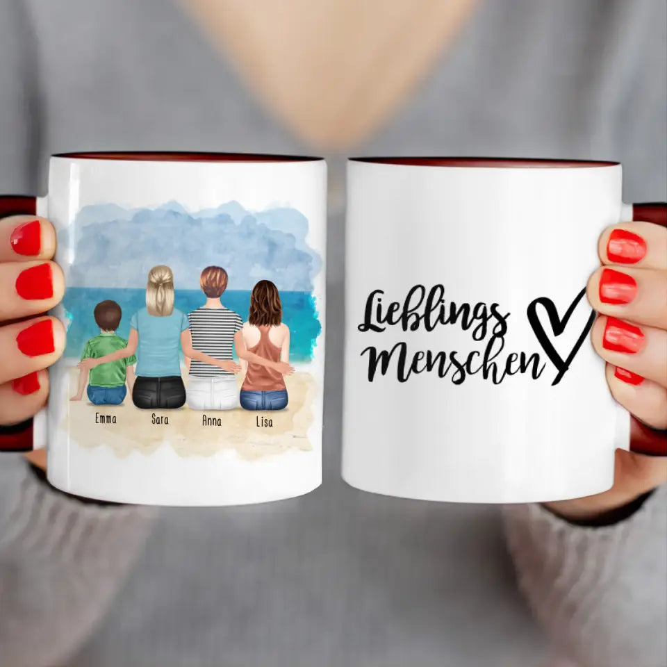 Personalisierte Tasse mit 2 Frauen + 1 Kind + 1 Teenagerin