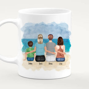 Personalisierte Tasse mit 2 Frauen + 1 Kind + 1 Teenagerin