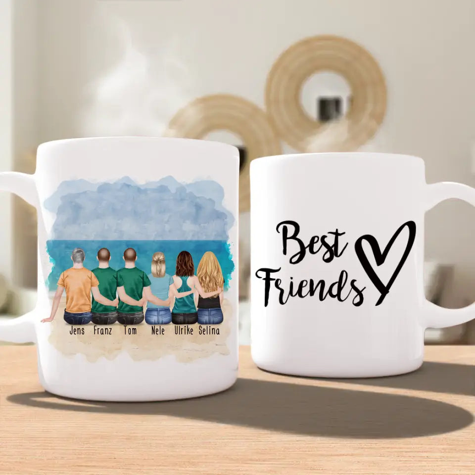 Personalisierte Tasse - Beste Freunde (3 Frauen + 3 Männer)