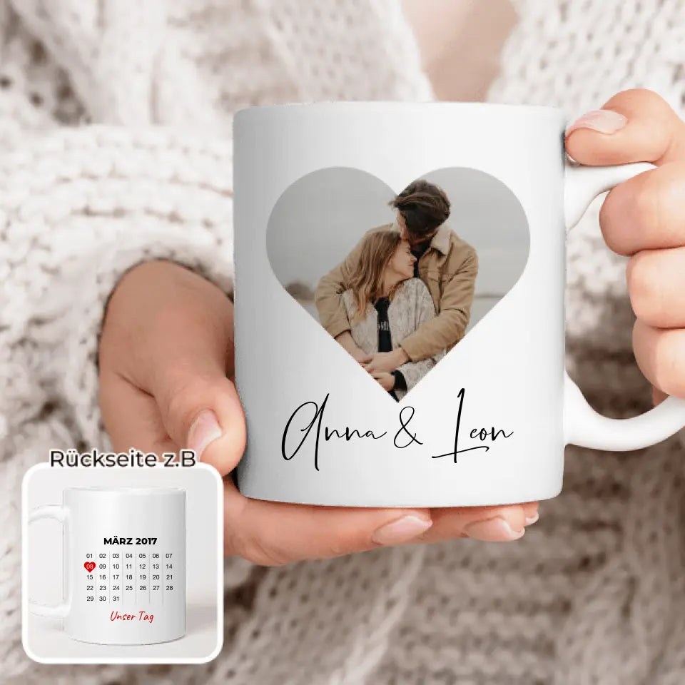 Personalisierte Tasse mit Jahrestag und Bild - Jahrestag Geschenk für Paare