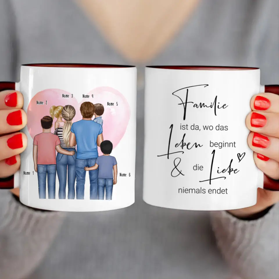 Personalisierte Tasse mit Bruder/Schwester (5 Schwestern + 2 Brüder)