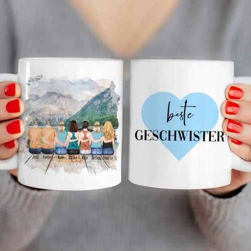 Personalisierte Tasse mit Bruder/Schwester (5 Schwestern + 2 Brüder)