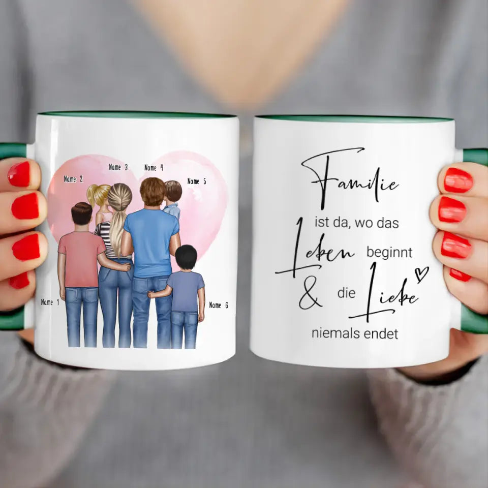 Personalisierte Tasse mit Bruder/Schwester (5 Schwestern + 2 Brüder)