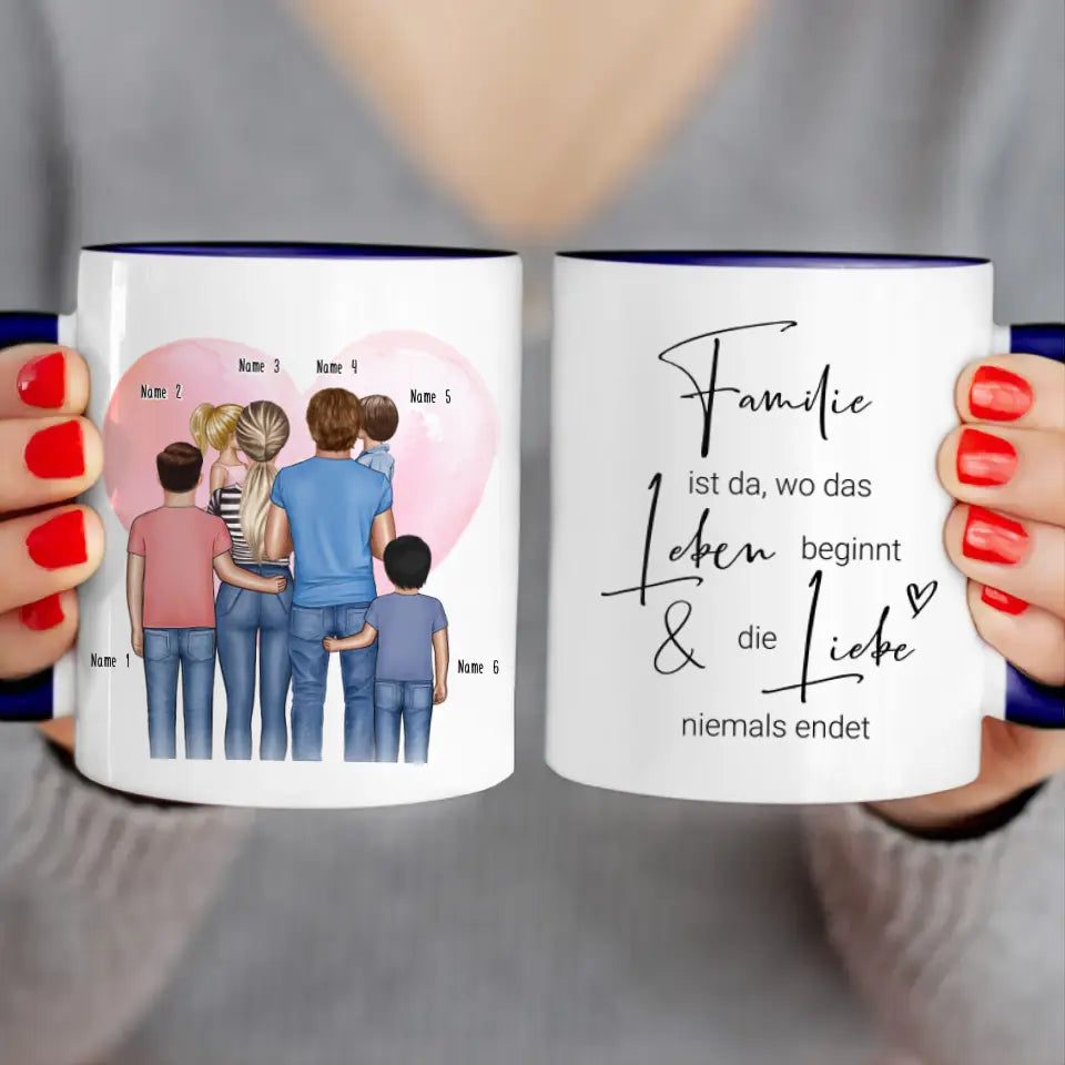 Personalisierte Tasse mit Bruder/Schwester (5 Schwestern + 2 Brüder)