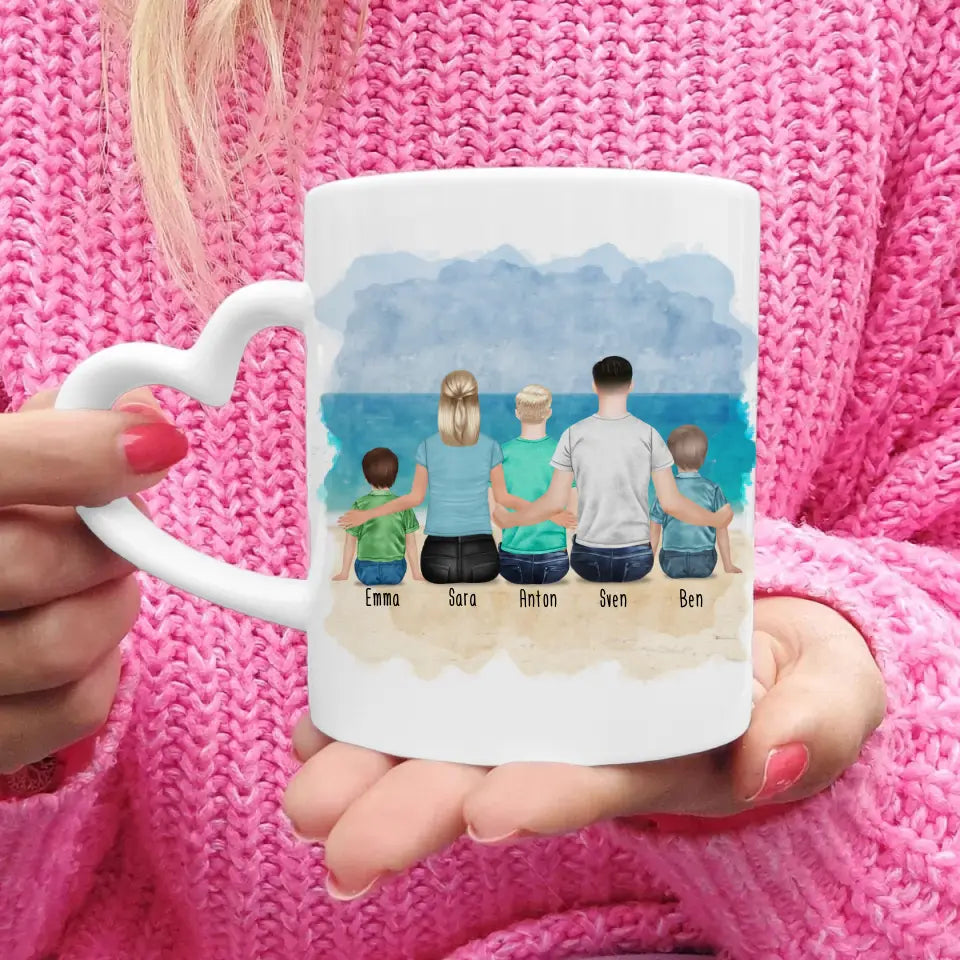 Personalisierte Tasse mit Familie (1 Kleinkind + 1 Kind + 1 Teenanger)