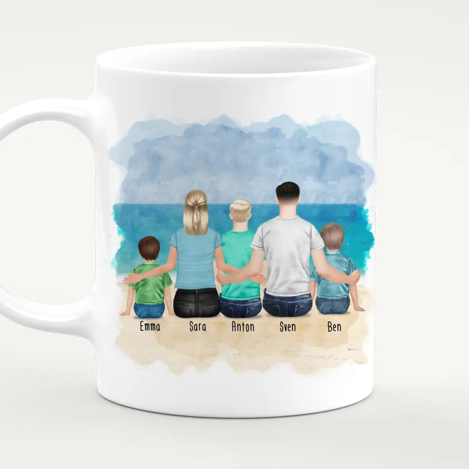 Personalisierte Tasse mit Familie (1 Kleinkind + 1 Kind + 1 Teenanger)