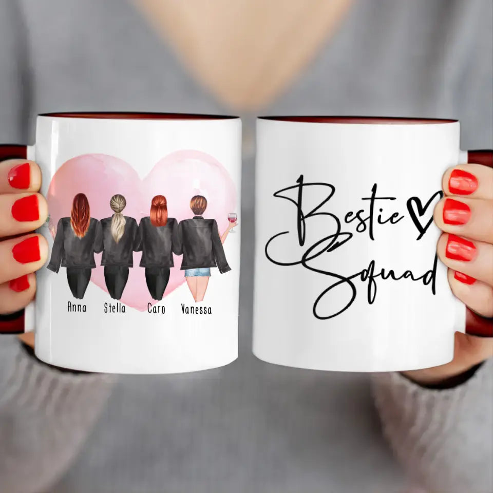 Personalisierte Tasse - Beste Freundinnen mit Jacken (4 Freundinnen)