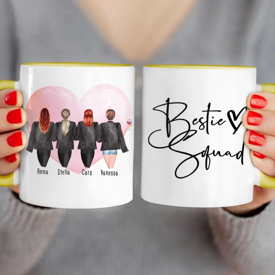 Personalisierte Tasse - Beste Freundinnen mit Jacken (4 Freundinnen)