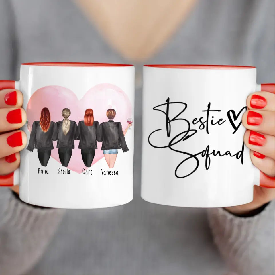 Personalisierte Tasse - Beste Freundinnen mit Jacken (4 Freundinnen)