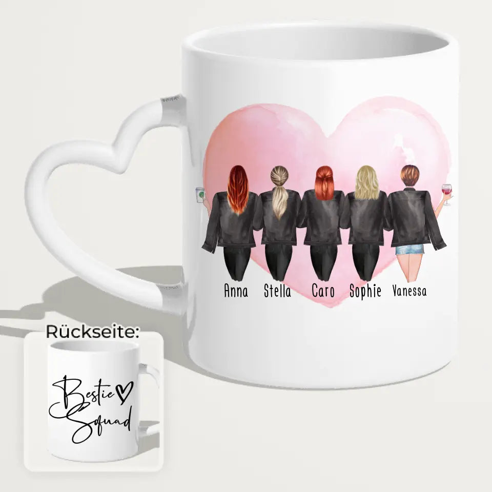 Personalisierte Tasse - Beste Freundinnen mit Jacken (5 Freundinnen)