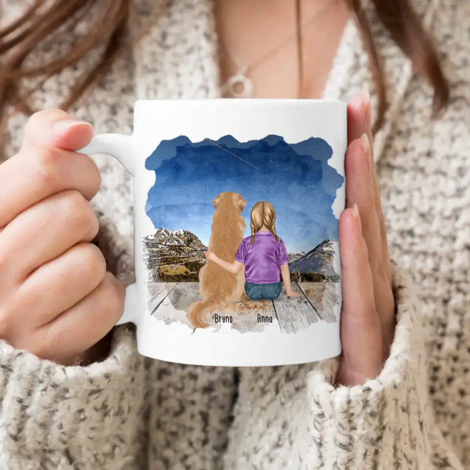 Personalisierte Tasse - 1 Kind und 1 Hund